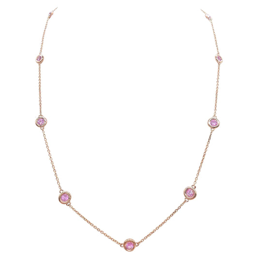 1.48 Carat Natural Pink Sapphire Station Necklace 14 Karat Yellow Gold 17''