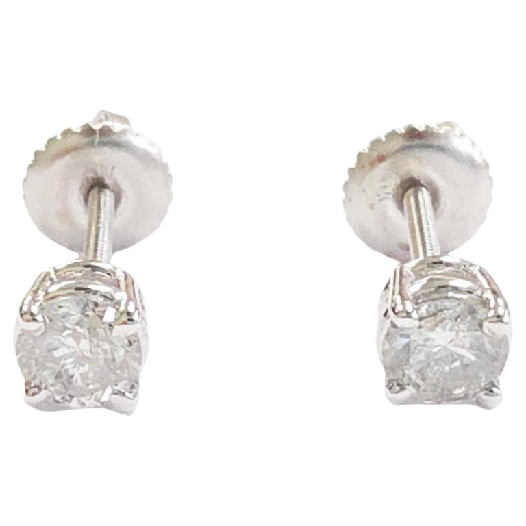 0.46 Carats Natural Diamond Round Shape Studs 14 Karat White Gold