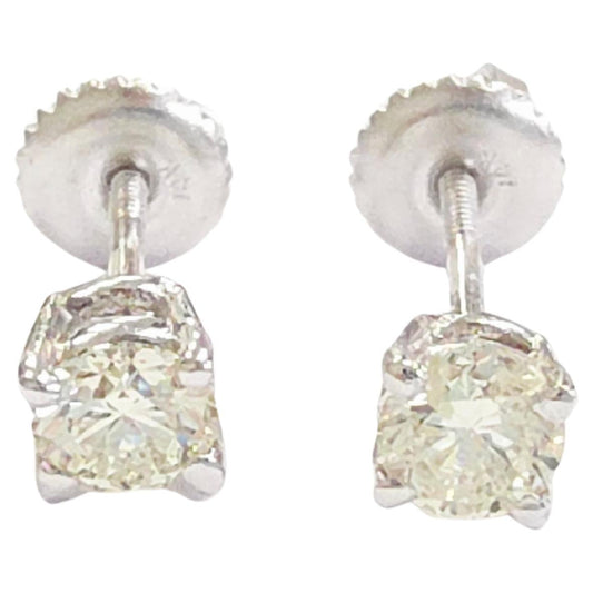 0.58 Carats Natural Diamond Round Shape Studs 14 Karat White Gold