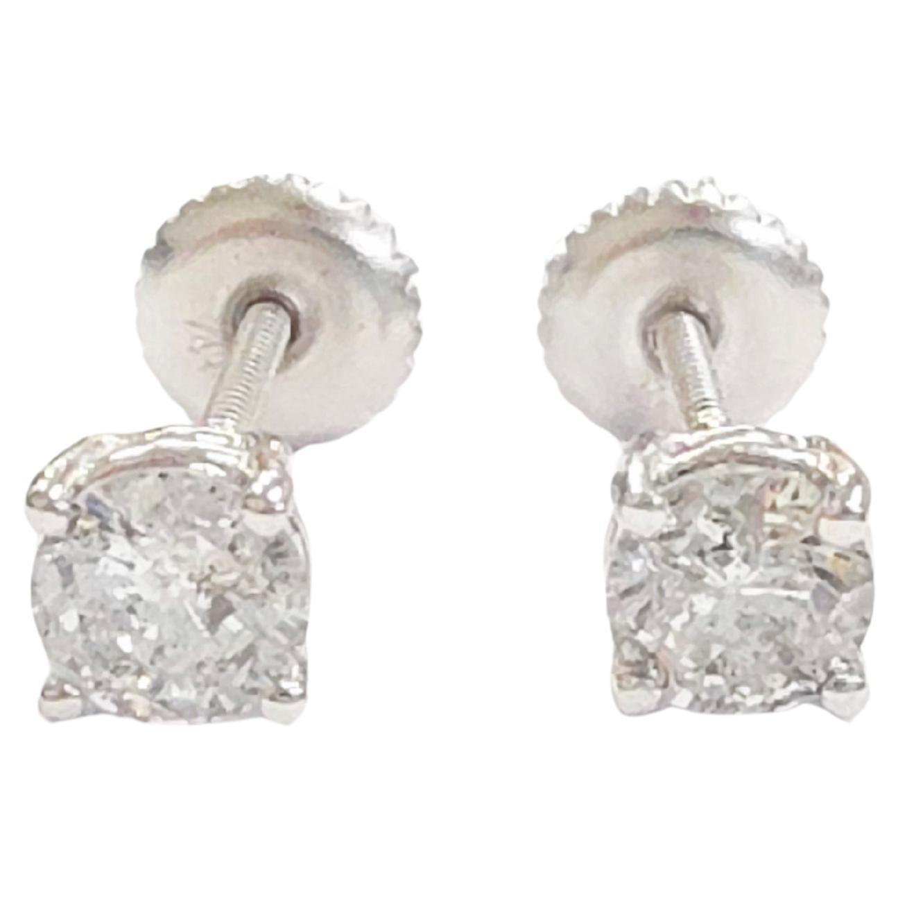 0.73 Carats Natural Diamond Round Shape Studs 14 Karat White Gold