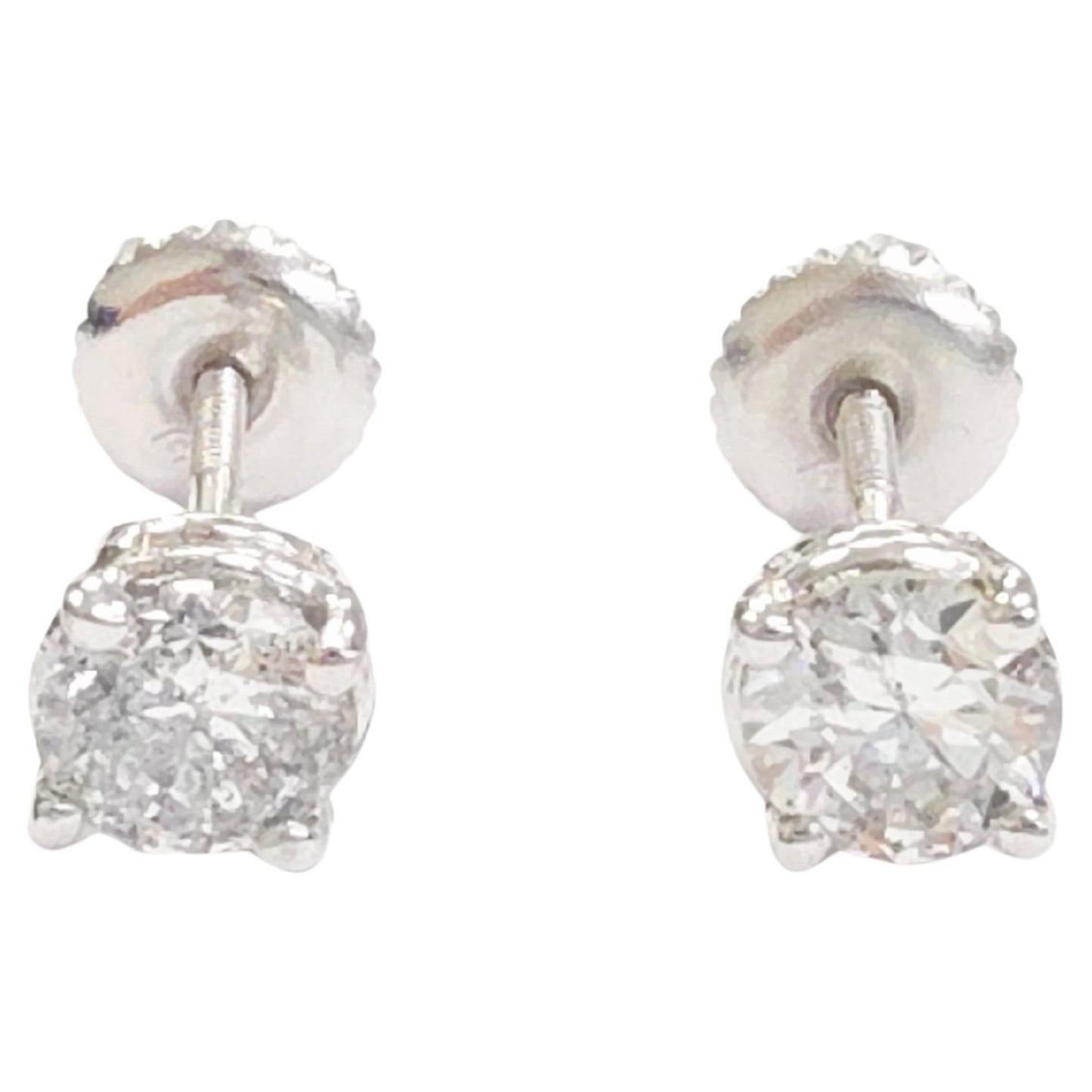 0.93 Carats Natural Diamond Round Shape Studs 14 Karat White Gold