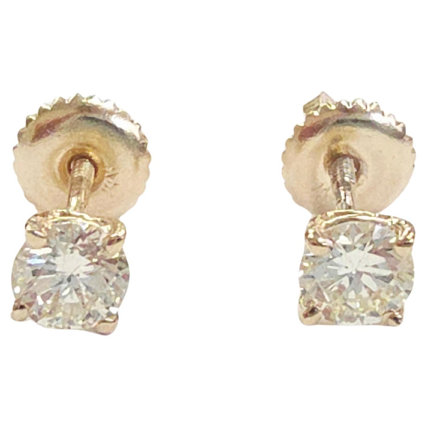 0.52 Carat Natural Brilliant Round Diamond Studs Yellow Gold 14 Karat