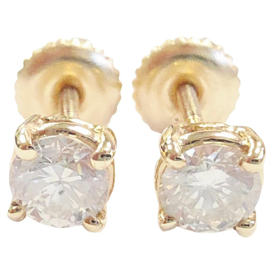 0.60 Carat Natural Brilliant Round Diamond Studs Yellow Gold 14 Karat