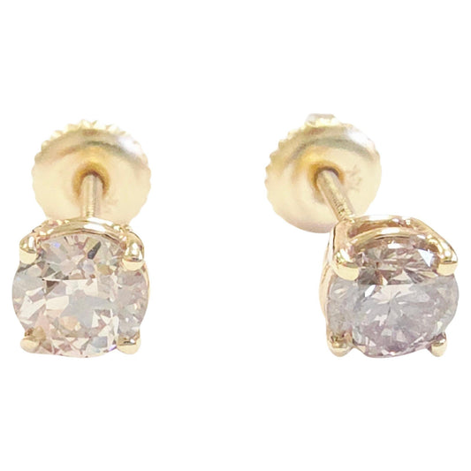 1.10 Carat Natural Brilliant Round Diamond Studs Yellow Gold 14 Karat