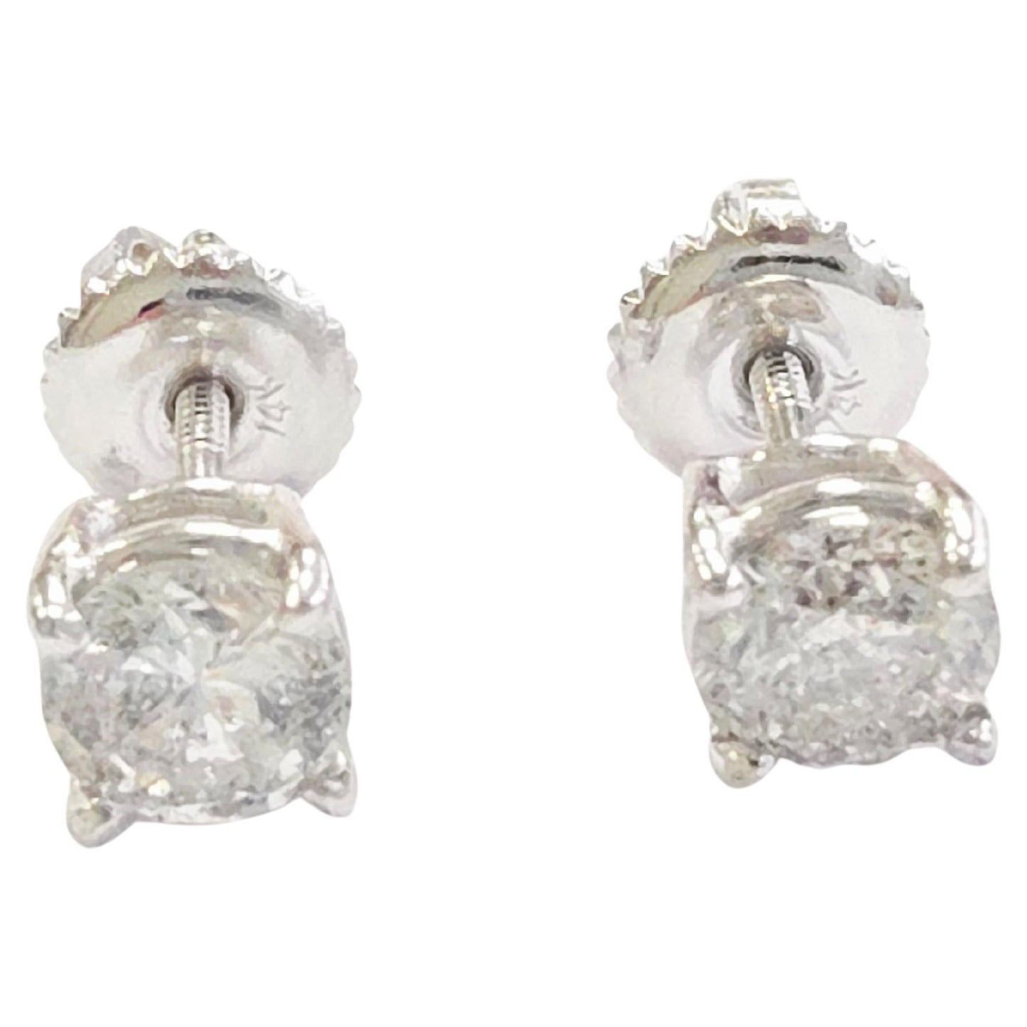 0.87 Carats Natural Diamond Round Shape Studs 14 Karat White Gold