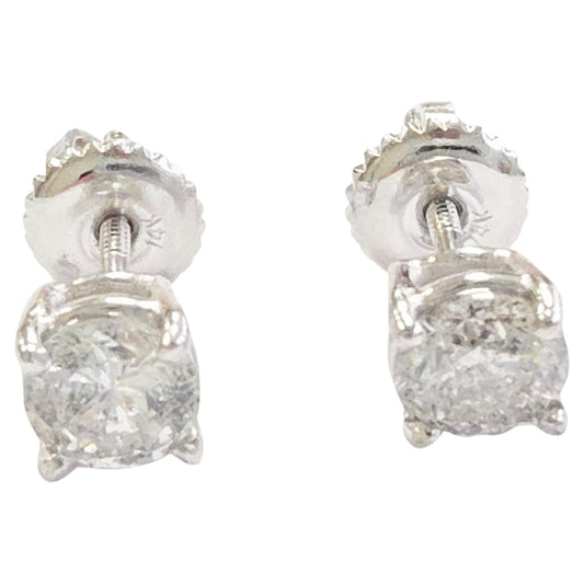0.87 Carats Natural Diamond Round Shape Studs 14 Karat White Gold