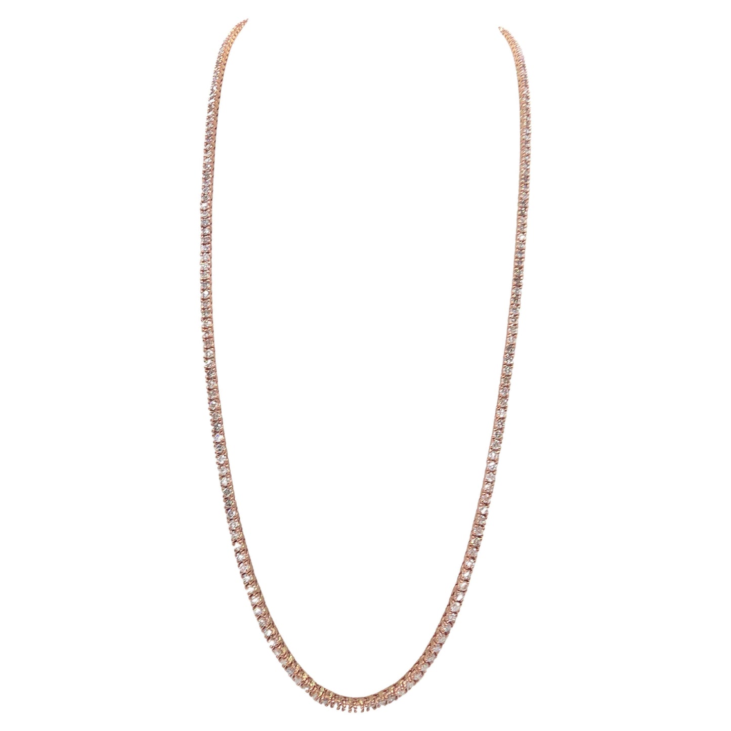9.25 Carat Round Brilliant Cut Diamond Tennis Necklace in 14K Rose Gold, 22”