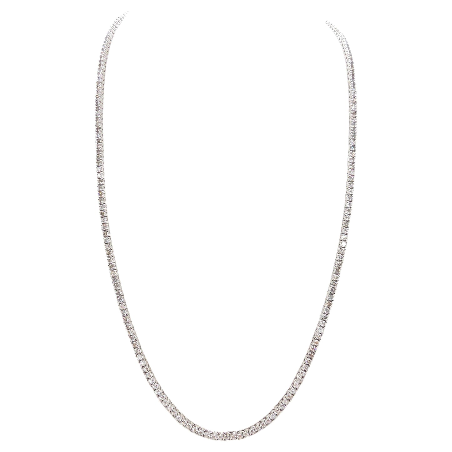9.45 Carat Round Natural Diamond Tennis Necklace 14 Karat White Gold 22''