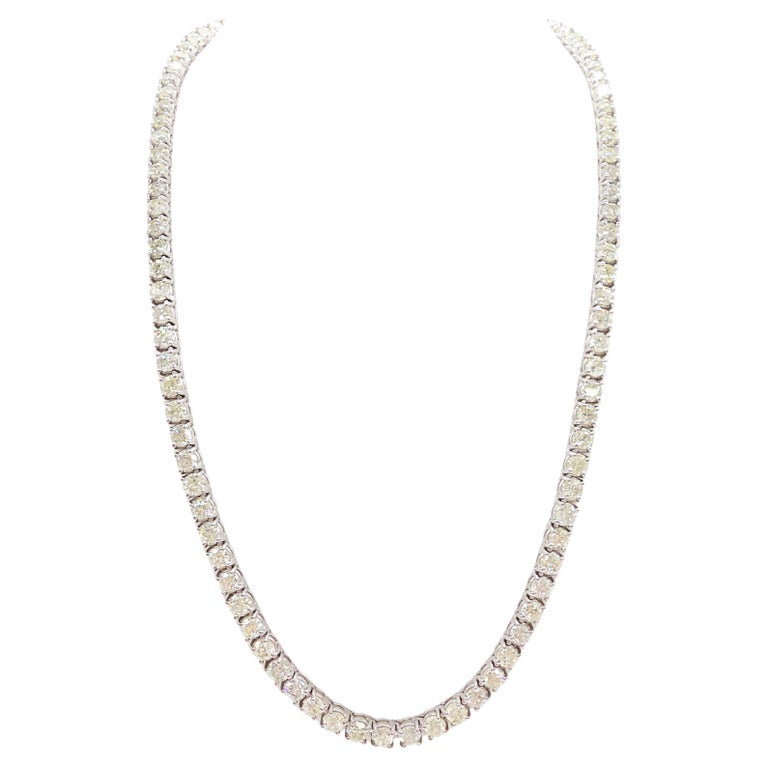 40.28 Carat Round Natural Diamond Tennis Necklace 14 Karat White Gold 21''