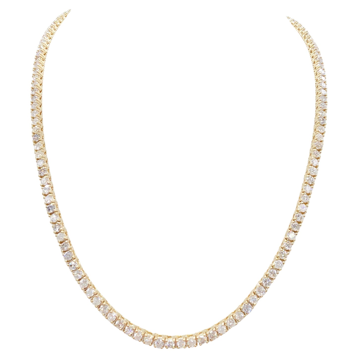 8.87 Carat Natural Diamond Tennis Necklace in 14K Yellow Gold 17"