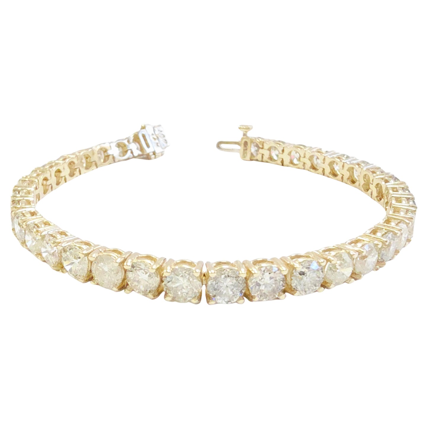 14.94 Carat Natural Diamond Tennis Bracelet 14 Karat Yellow Gold