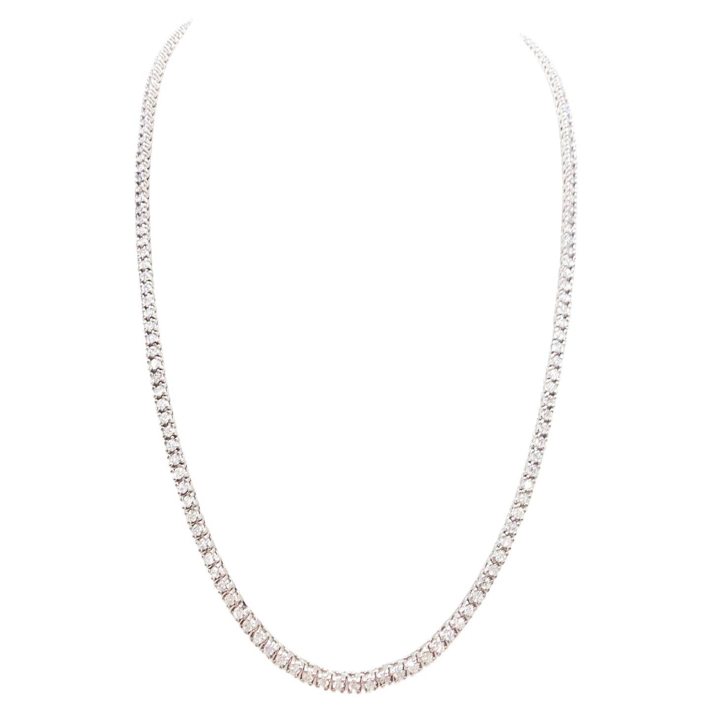 5.18 Carat Round Natural Diamond Tennis Necklace 14K White 18''