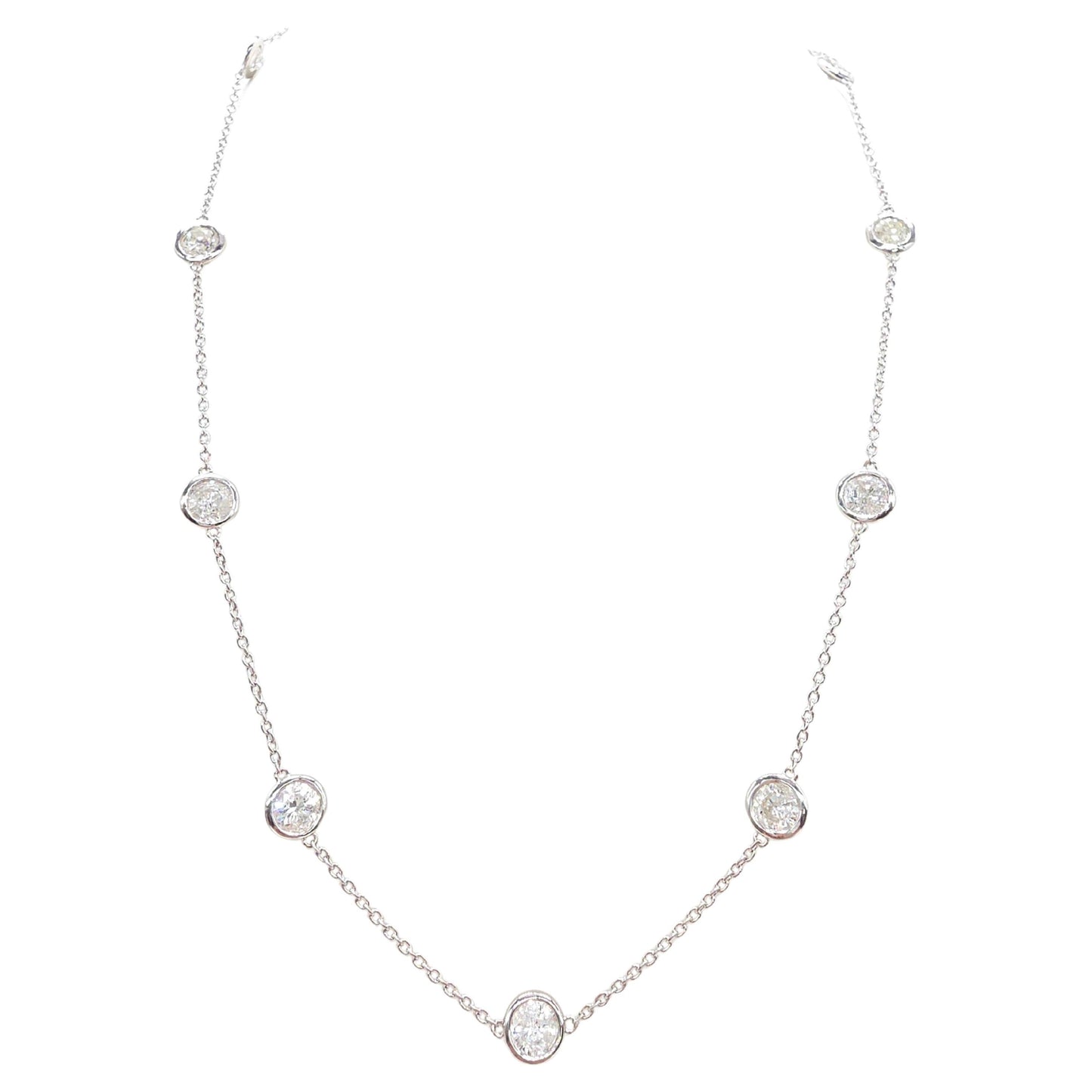 6.56 Carat Nature Diamond By The Yard Necklace 14 Karat White Gold 18''