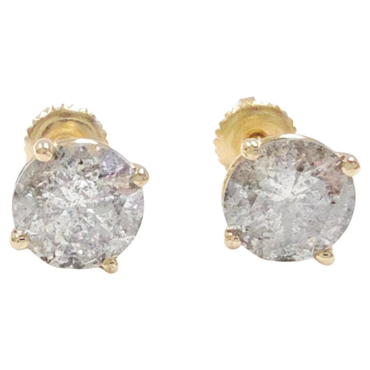 3.18 Carat Natural Round Diamond Studs Yellow Gold 14 Karat
