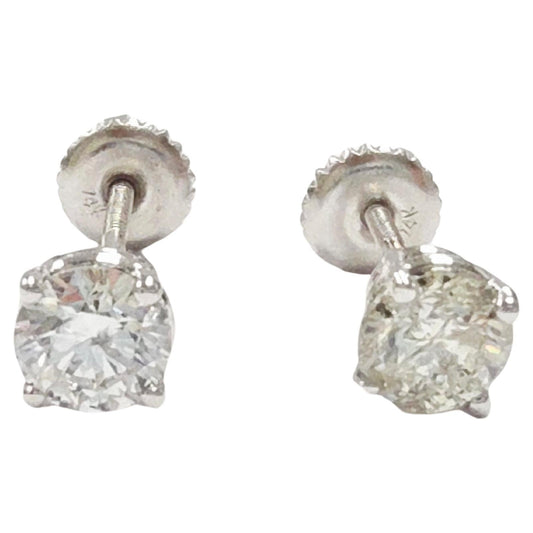1.18 Carats Natural Diamond Round Shape Studs 14 Karat White Gold
